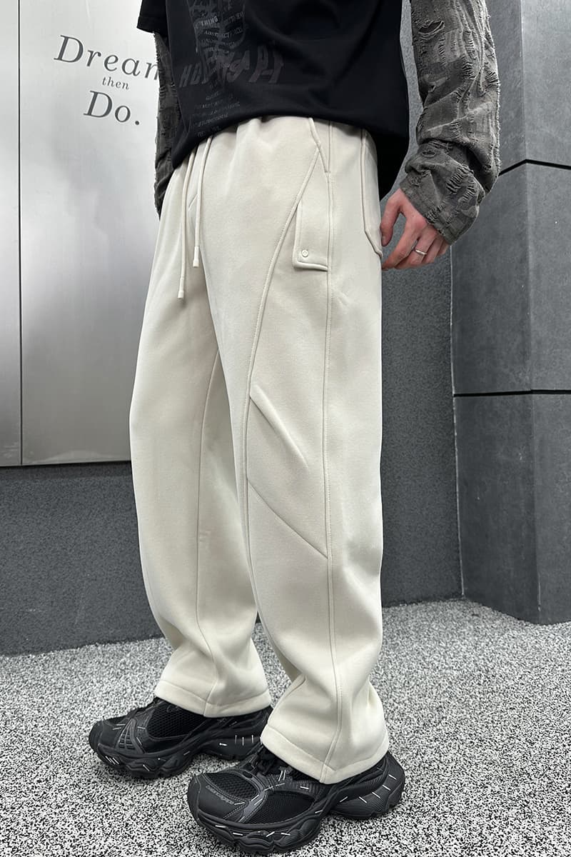 Ivory Diagonal-Seam Wide Pants